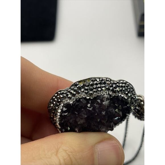 Raw Amethyst Sterling Silver Necklace Pendant 925 Druzy - Picture 14 of 16